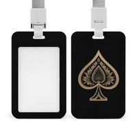 Acespades Poker Card Printed Badge Holder with Lanyard Plastic Name ID Card Cases Work Tag