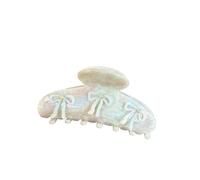 Acetate three-dimensional point drill bow hair grab temperament sweet rhinestone back head shark clip (2 pcs) (Frosted Mint Green - Bow Grip)