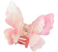 Acetate Two Layer Butterfly Hair Clips for Women, Lightweight Half Updo Snap, Stylish Double Butterfly Hair Accessories for Spring Summer Outfits(Pink-Gradient)