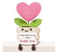AceThrills Cute Thank You Gift - Crochet Pink Heart Plant with “Thank You” Sign, Fun Decor for Teacher, Boss, Coworker, Friend & More