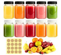 Acetiti 10 Pack 60ml Mini Juice Bottles with Lids, Reusable Empty Glass Shot Bottles Clear Bulk Beverages Drink Containers with Labels for Juice, Ginger, Milk, Water
