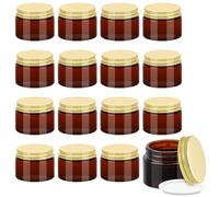 Acetiti 16 Pcs Amber Glass Jars with Lids and Inner Liners, 50ml Empty Cosmetic Jars Brown Travel Pots with UV Protection for Powder Cream Lotion Ointments