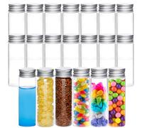 Acetiti 20 Pcs 50ml Glass Test Tubes with Lids, Clear Reusable Test Tube Mini Glass Bottle with Screw Cap, Flat Bottomed Storage Bottle Sample Containers for Flowers Bath Salt Party Wedding Favour