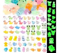 Acetiti 60 Pcs Mini Resin Animals, Small Luminous Resin Animals Little Plastic Miniature Animal Tiny Figures Glow in the Dark for Micro Landscape Fairy Garden Aquarium Dollhouse Hide Crafts Decor