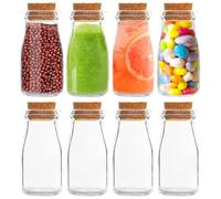 Acetiti 8 Pcs 100ml/3.52oz Mini Glass Jars with Cork Stoppers, Small Thick Glass Milk Yohurt Pudding Bottles Kitchen Storage Spices Jars for Wedding Party Favors, DIY Crafts