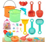 Acetiti Beach Toys For Kids, Bucket and Spade Beach Set, Sand Pit Toys with 2 Collapsible Folding Bucke, Play Sand Toy with 90 Pcs Sea Animal Molds, Summer Outdoor Toy for Toddlers Boys Girls