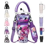 AceTreker 30 40 oz Stanley Bag with Paracord Handle & Phone Pocket, Metal Coffee Mug Carrier Pouch with Strap and Straw Cover for Stanley Cup Accessories-Purple Rose