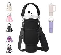 AceTreker Carrier Bag for Stanley 30/40oz Tumbler, Multi-functional Water Bottle Bag with Handle, Paracord Strap & Silicone Straw Cover-Black