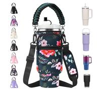 AceTreker Carrier Bag with Phone Pocket for Stanley 30/40 oz Tumbler with Handle - Water Bottle Sling Holder for Stanley Cup Accessories with Adjustable Shoulder & Straw Cap-Wild Rose