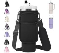 AceTreker Water Bottle Carrier Bag for Stanley 30/40oz Tumbler with Handle, Simple Modern Sling Holder with Strap & 2 Pockets Neoprene Metal Water Bottle Carrying Accessories-Black