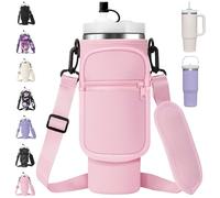 AceTreker Water Bottle Sleeve Bag with Strap for Stanley 30 oz 40 oz Tumbler with Handle, Insulated Travel Cup Sling Holder for Stanley Cup Accessories with Straw Cover-Pink