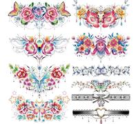 Acevegue 20 Sheets Temporary Tattoos for Women, Flower Butterfly Tattoo Stickers for Breast Waist Skin Body Art Make up Tattoo Accessories, Colour Fake Tattoos for Women Girls
