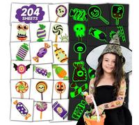 Acevegue Halloween Tattoos for Kids Party Bag Fillers, 204pcs Luminous Halloween Candy Stickers Sweets Bulk Supplies, Temporary Tattoos for Glow Halloween Decorations, Halloween Treats Games Toys