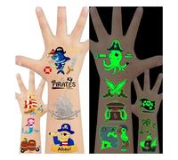 Acevegue Pirate Accessories for Kids, 34 Styles Luminous Metallic Glitter & Silver Pirate Stickers Temporary Tattoos for Pirate Party Decorations Supplies, Pirate Toys for Party Bag Fillers