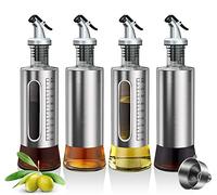 ACEWARMS Oil dispenser bottle for kitchen, Olive oil bottles with drizzlers, Vinegar bottles, 300ml 4Pack glass soy sauce bottles with lids+Stainless steel funnel (300ml 4Pack)