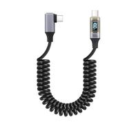 aceyoon 100W USB C to USB C Coiled Cable 90 Degrees, USB2.0 PD3.0 with LED Display Type C Fast Charging and Data Cord for iPhone, Galaxy, Huawei, Extendable from 0.4m to 1.8m