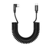 aceyoon 240W USB C to USB C Coiled Cable 90 Degrees, USB2.0 QC3.0 Retractable Type C Fast Charging and Data Cable Right Angle USB-C Spring Cord for iPhone, Galaxy, Huawei, Extendable from 0.4m to 1.2m