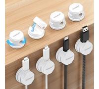 aceyoon 8 Pack 360° Rotatable Cable Holder Clips Upgraded Magnetic Desk Cable Clips Management Self Adhesive Wire Holder Organiser Phone Charging Cable Keeper for Car, Wall, Kitchen, White