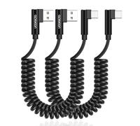 aceyoon Coiled USB C Cable Short, 2 Pack 90 Degree Type C Fast Charger Cable QC 3.0 3A USB A to Type C Cable Compatible for Samsung Galaxy S22 S21, for Huawei etc, extended from 0.4m to 1.5m