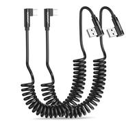 aceyoon USB to USB C Coiled Cable 2 Pack 0.4-1.5m, Retractable USB Charging Cable for Car Right Angle USB C Spring Lead Compatible with iPhone 17 16 15, Galaxy S25 S24 S23, for Google Pixel 10 9 8