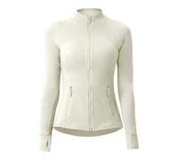 Aceyurre Women's Running Athletic Sports Workout Jacket with Pockets Slim Fit Full Zip, Beige, 16