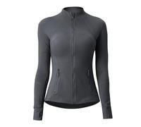 Aceyurre Women's Running Athletic Sports Workout Jacket with Pockets Slim Fit Full Zip, Dark Grey, 16