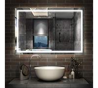 Acezanble 1000 X 600 mm Illuminated Bathroom Mirrors with LED Lights, Wall Mounted Multifunction Bathroom Vanity Mirror with Demister Pad, Energy-Saving LED Smart Mirrors