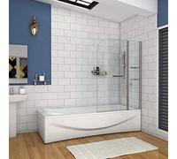 Acezanble 1200x1400mm Pivot Shower Bath 6mm Tempered Glass Screen with Shelve & Towel Rail