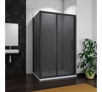 Acezanble 1200x800x1900 Black Sliding Shower Enclosure Side Panel Cubicle 8mm Nano Glass with 1200x800mm Shower Tray Waste
