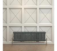 Acezanble∣2 Column Radiator, Horizontal 300mm Anthracite Wide Low Tradiontal Cast Iron Style Radiator Centre Heating for Window Hallway