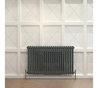 Acezanble∣2 Column Radiator, Horizontal 600mm Anthracite Wide Low Tradiontal Cast Iron Style Radiator Centre Heating for Window Hallway