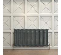 Acezanble∣2 Column Radiator, Horizontal 600mm Anthracite Wide Low Tradiontal Cast Iron Style Radiator Centre Heating for Window Hallway