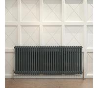 Acezanble∣2 Column Radiator, Horizontal 600mm Anthracite Wide Low Tradiontal Cast Iron Style Radiator Centre Heating for Window Hallway