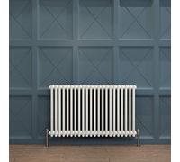 Acezanble∣2 Column Radiator, Horizontal 600mm White Wide Low Tradiontal Cast Iron Style Radiator Centre Heating for Window Hallway