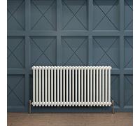 Acezanble∣2 Column Radiator, Horizontal 600mm White Wide Low Tradiontal Cast Iron Style Radiator Centre Heating for Window Hallway