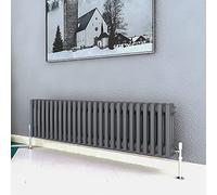 Acezanble∣3 Column Radiator, Horizontal 300mm Anthracite Wide Low Cast Iron Style Radiator Centre Heating for Window Hallway