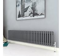 Acezanble∣3 Column Radiator, Horizontal 300mm Anthracite Wide Low Cast Iron Style Radiator Centre Heating for Window Hallway