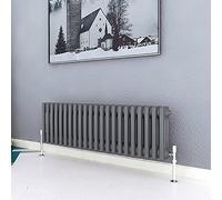 Acezanble∣3 Column Radiator, Horizontal 300mm Anthracite Wide Low Cast Iron Style Radiator Centre Heating for Window Hallway
