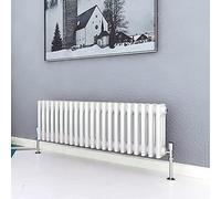 Acezanble∣3 Column Radiator, Horizontal 300mm White Wide Low Cast Iron Style Radiator Centre Heating for Window Hallway
