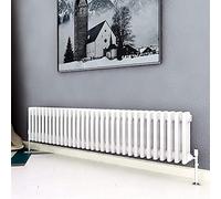 Acezanble∣3 Column Radiator, Horizontal 300mm White Wide Low Cast Iron Style Radiator Centre Heating for Window Hallway