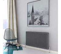 Acezanble∣3 Column Radiator, Horizontal 600mm Anthracite Wide Low Cast Iron Style Radiator Centre Heating for Window Hallway