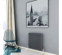 Acezanble∣3 Column Radiator, Horizontal 600mm Anthracite Wide Low Cast Iron Style Radiator Centre Heating for Window Hallway