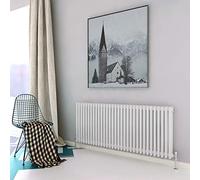 Acezanble∣3 Column Radiator, Horizontal 600mm White Wide Low Cast Iron Style Radiator Centre Heating for Window Hallway