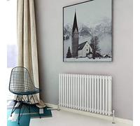 Acezanble∣3 Column Radiator, Horizontal 600mm White Wide Low Cast Iron Style Radiator Centre Heating for Window Hallway