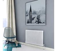 Acezanble∣3 Column Radiator, Horizontal 600mm White Wide Low Cast Iron Style Radiator Centre Heating for Window Hallway