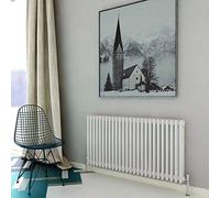 Acezanble∣3 Column Radiator, Horizontal 600mm White Wide Low Cast Iron Style Radiator Centre Heating for Window Hallway