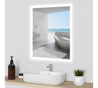 Acezanble 500 X 700 mm Illuminated LED Bathroom Mirror with Shaver Socket, Dimmable Light, Wall Mounted Smart Bathroom Vanity Mirror with Anti-fog Demister Wall Switch/Touch Switch Energy-Saving