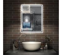 Acezanble 500 X 700 mm LED Bathroom Mirror with Shaver Socket, 3 Colors Dimmable Wall Mounted Illuminated Bathroom Mirror with Lights and Anti-fog Demister Pad, Energy-Saving Smart Mirror