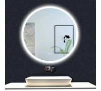 Acezanble 600mm Bluetooth Round Bathroom Mirror with LED Light 3-Color Dimmable, Illuminated Wall Mounted Vanity Mirror with Demister, Anti-fog Large Circle Makeup Mirror, IP44