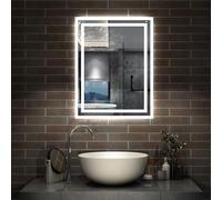 Acezanble 600x500mm Bathroom Mirror with LED Lights, Illuminated Wall Mounted Vanity Mirror, Anti-fog, 3 Colors Dimmable Light, Memory Function, IP44, Makeup Mirror for Bathroom